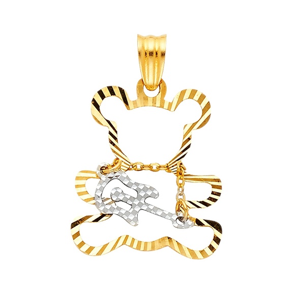 14K Two Tone  Playing Guiter Bear Pendant